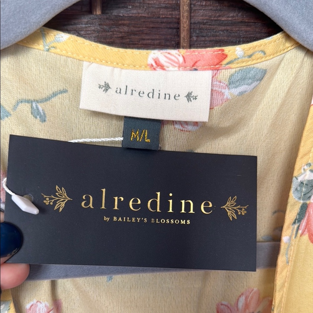 Alredine Baileys Blossoms Floral Yellow Kimono duster M L lightweight nwt - Picture 2 of 4